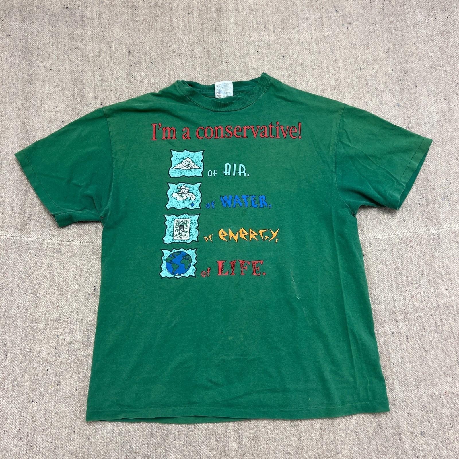 Vintage Conservative Shirt Mens Large Green 1990s Earth Nature